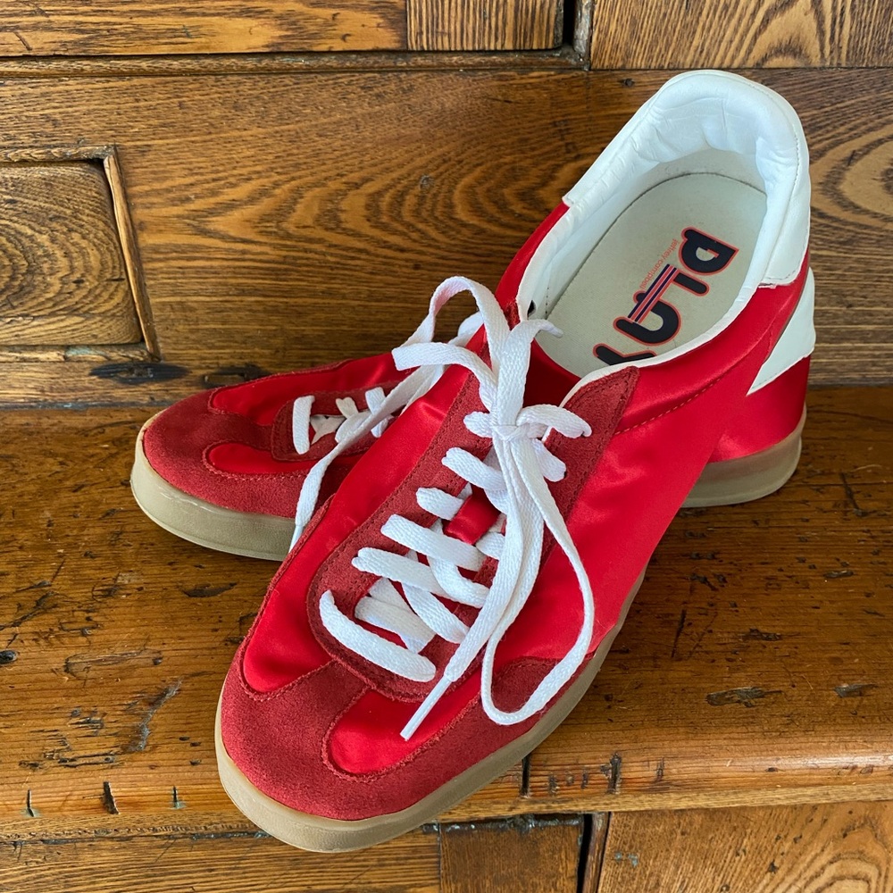 Jeffrey Campbell play red satin sneakers 9 40 rubber sole lace up